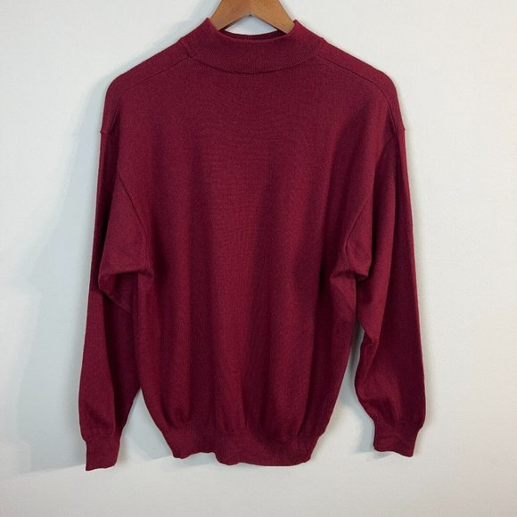 Alan Stuart Sweater Mens Large Mock Neck Maroon Merino Wool Long Sleeve Italy L - Picture 4 of 8